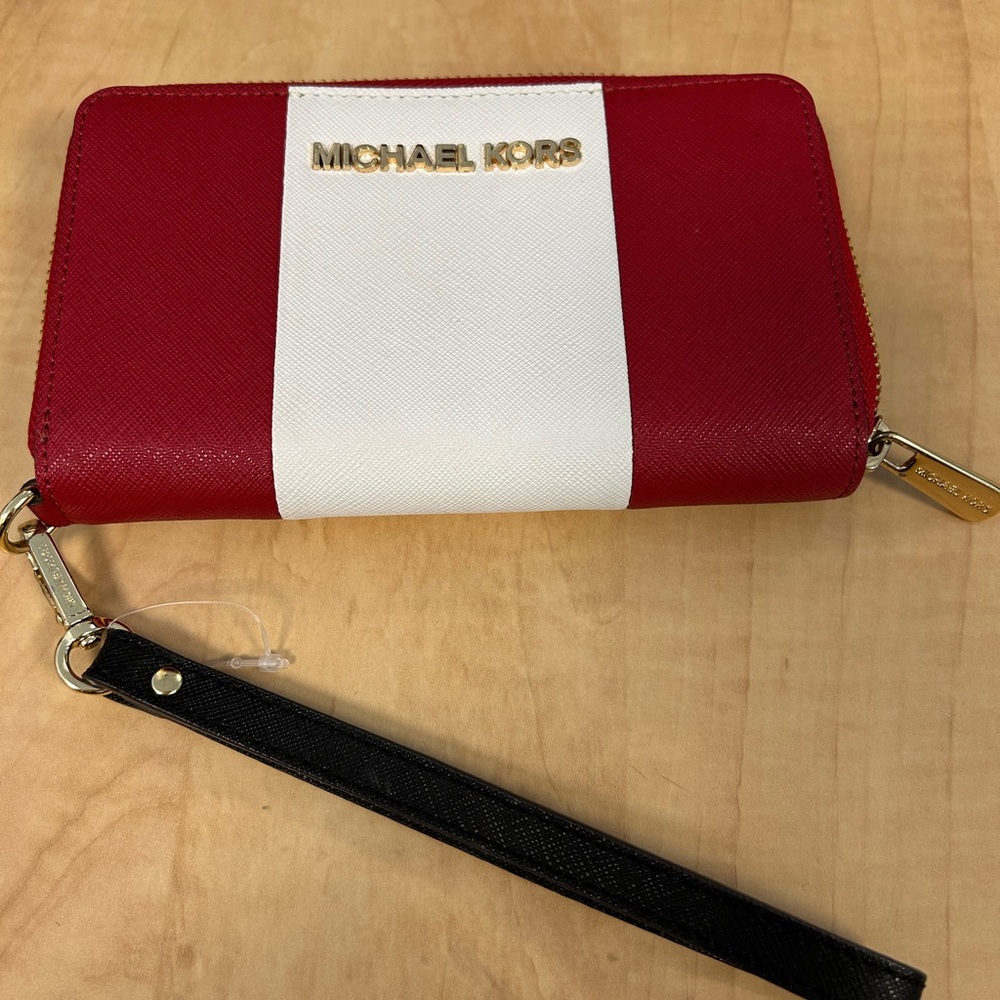 Michael Kors Red, White & Black Zip Wristlet Wallet